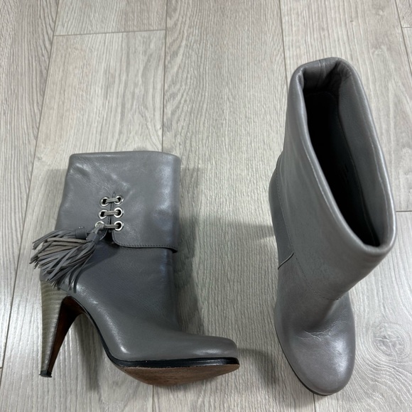 Coach Gray Leather Ankle Tassel Heeled Boots - Picture 2 of 14
